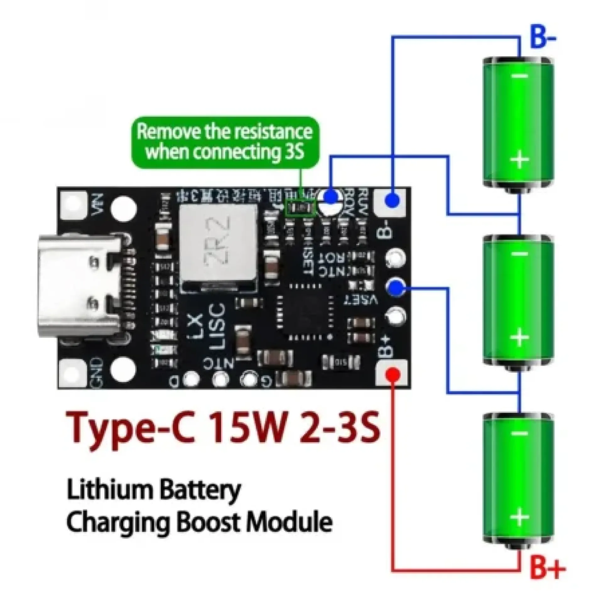 Type-C USB 2S-3S BMS 15W 8.4V 12.6V 1.5A Lithium Battery Charging Boost Module With Balanced Support Fast Charge IP2326 - Image 3