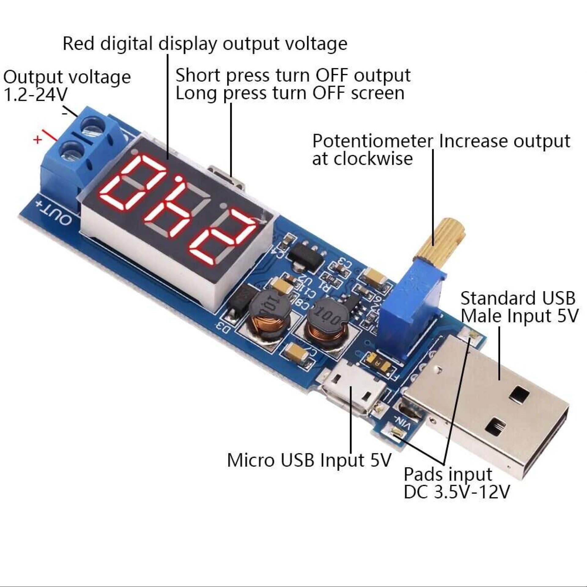 DC-DC USB Step Up & Step Down Adjustable Converter Module - Image 2