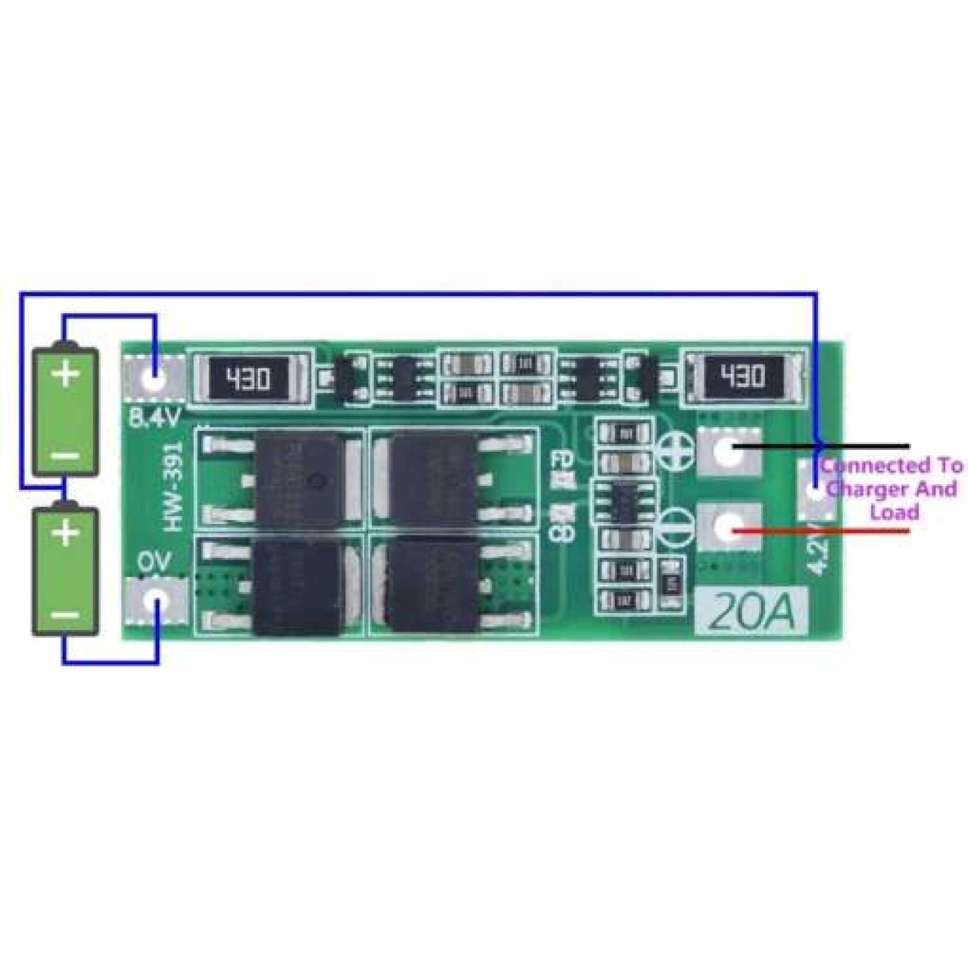Lithium Battery Charger Protection Module (BMS) 2S 20A 8.4V with Cell Balancing - Image 3