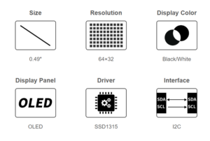 0.49inch OLED Display Module, 64×32 Resolution and I2C Communication