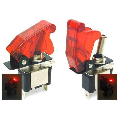 12V 20A LED Toggle Missile Switch with Transparent Red Cover