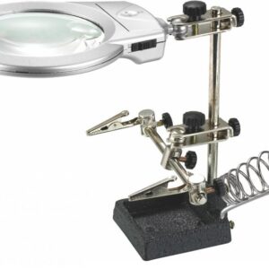 MG16129-A 90mm 2X / 21mm 6X Clamp Form Magnifier Soldering Stand With Two LED Lighting