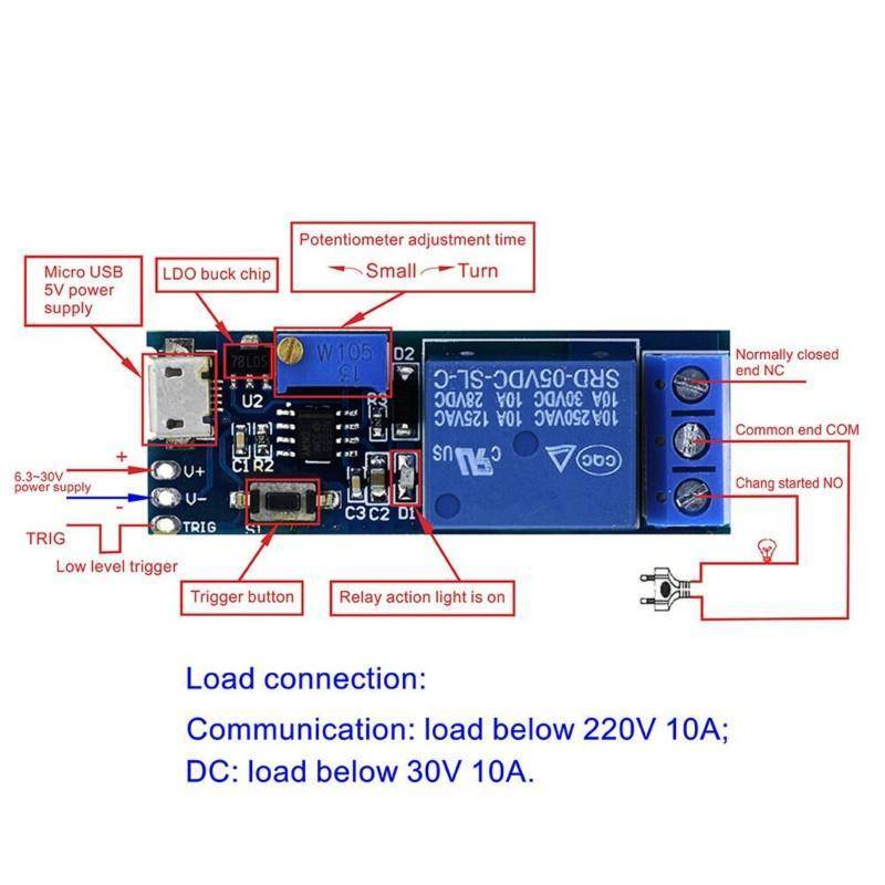 Timer Module Trigger Delay Relay Module 5-30V with Micro USB