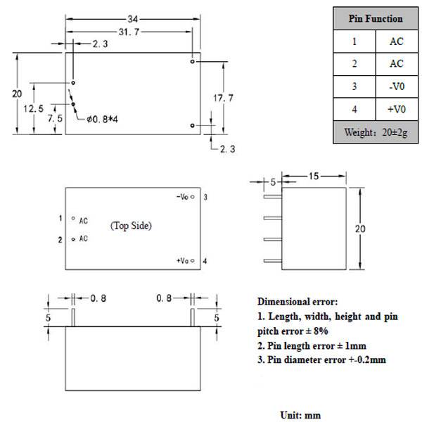 AC-DC Module 3W 220Vac to 3.3Vdc (HLK-PM03)