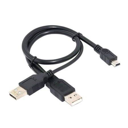 Black USB 2.0 A To Y Power Data Cable B Male And Mini Port 5-Pin For Mobile HDD