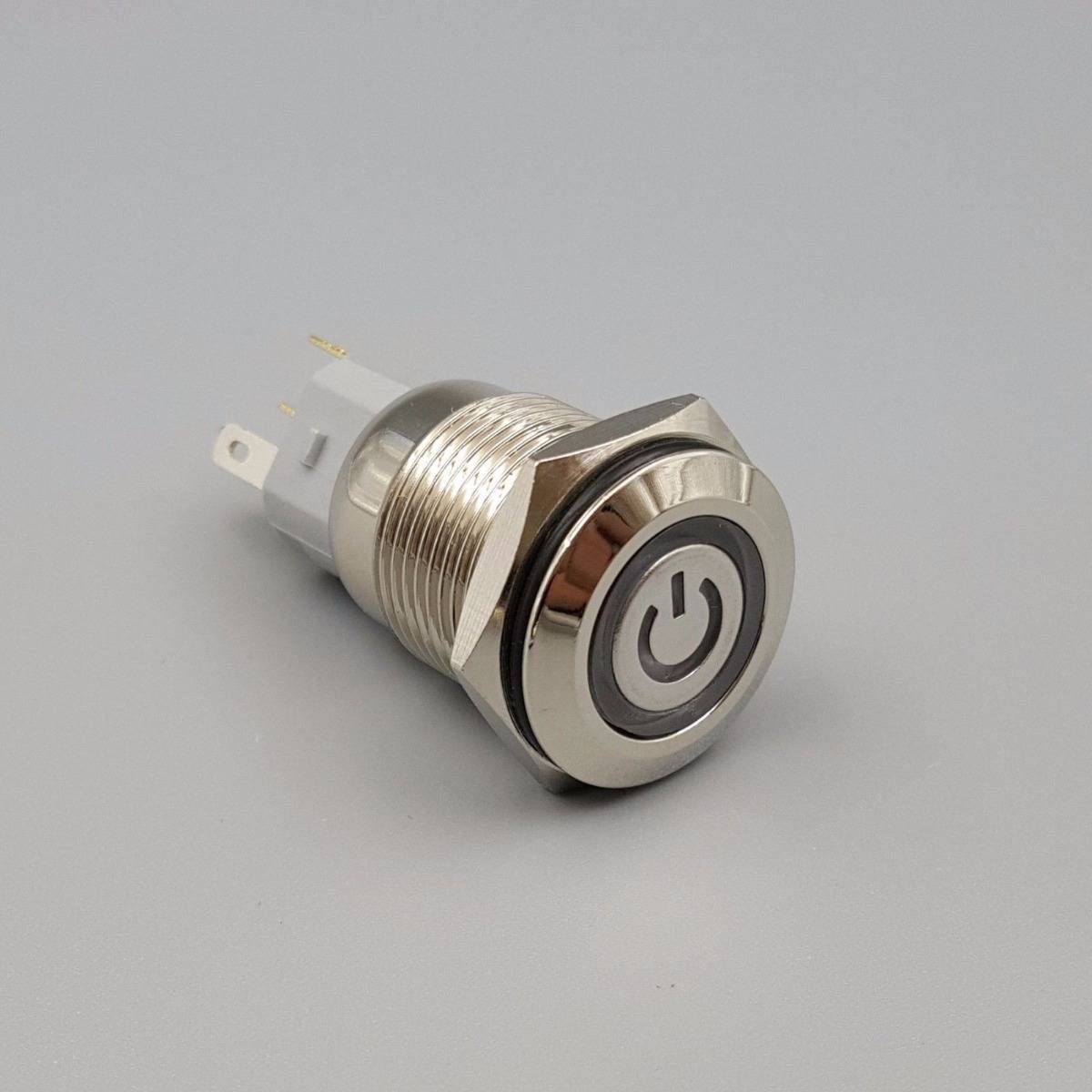 16mm Waterproof Power 12V LED 5Pin ON-OFF Metal Push Button Switch + Connector