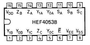 4053 DIP Analogue Multiplexer / Demultiplexer (Triple 1-Of-2 Switch)