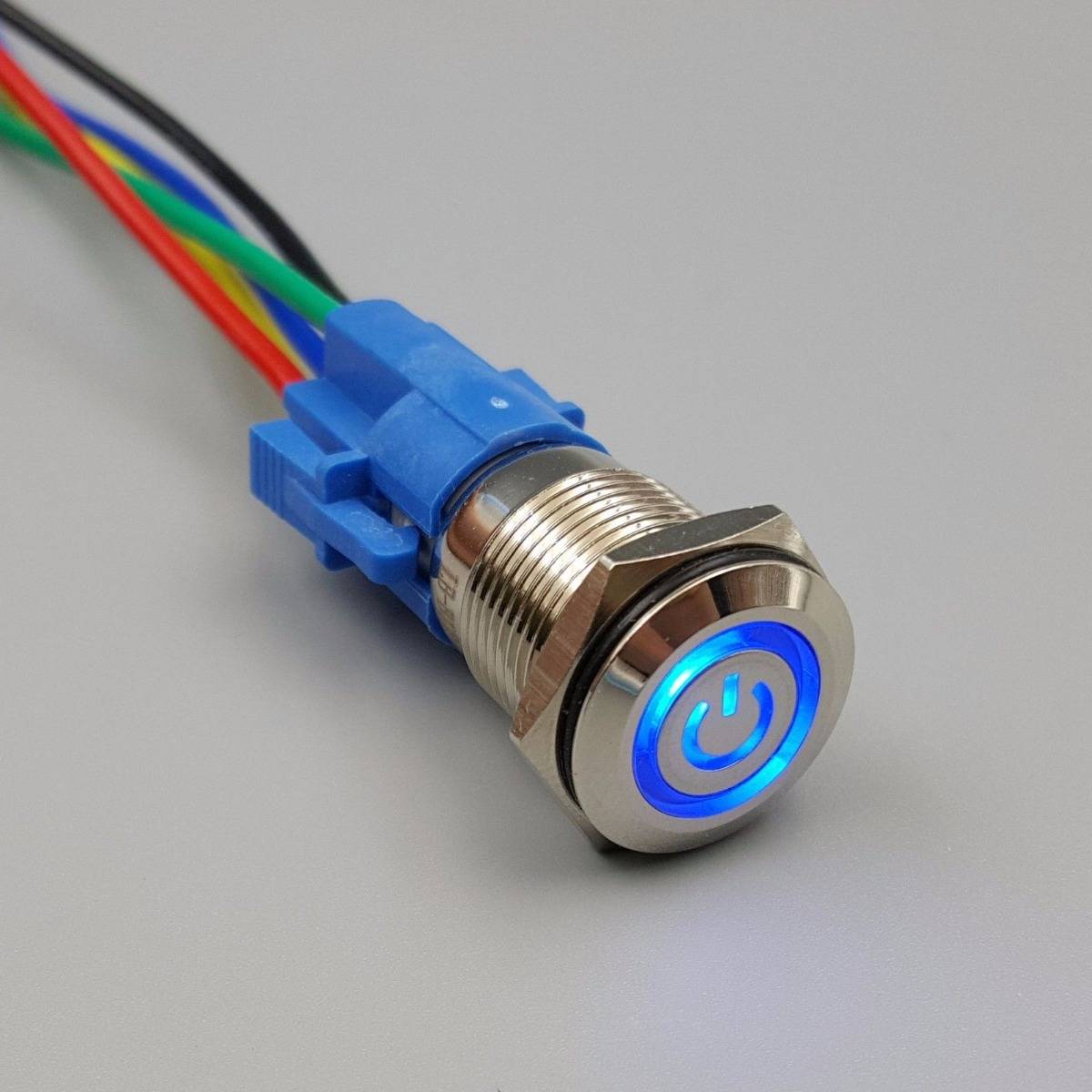 16mm Waterproof Power 12V LED 5Pin ON-OFF Metal Push Button Switch + Connector