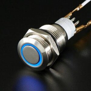 16mm 12V 5Pin Waterproof Metal On/Off Switch With Blue LED Ring