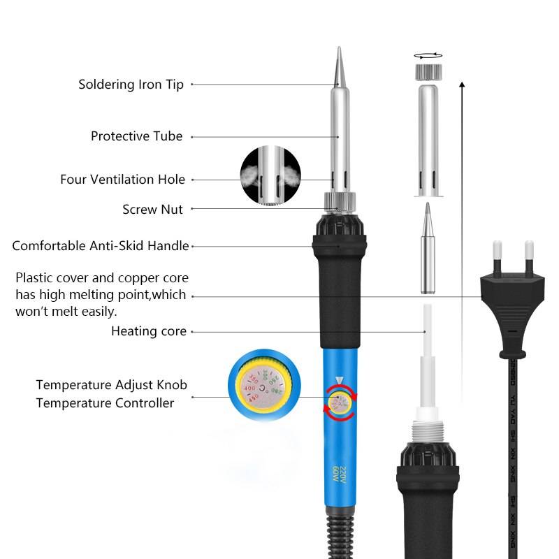 HANDSKIT 220V 60W Adjustable Temperature Soldering Iron