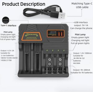 18650 Battery Charger, Smart Multi-Function Battery Charger,Universal 3.7V Li-ion,1.2V Ni-MH/Ni-Cd Batteries