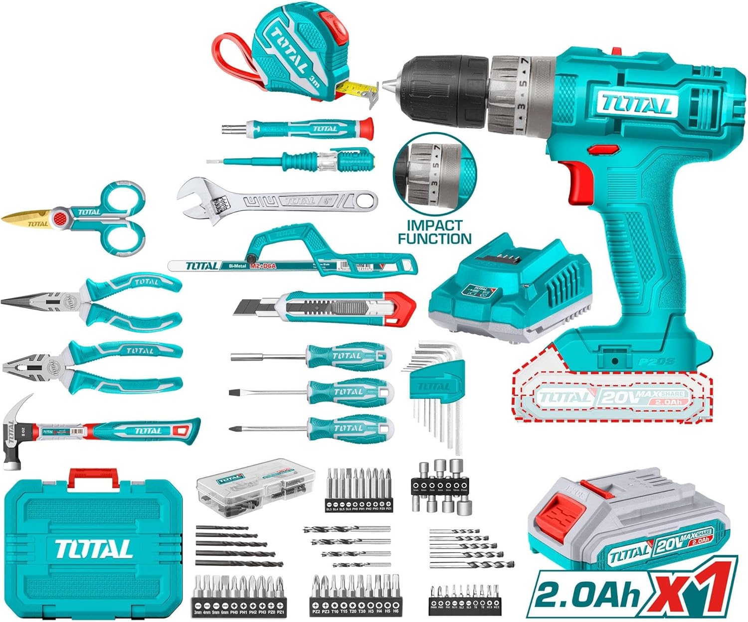 Super Total 165-Piece Tool Set with 20V Cordless Impact Drill